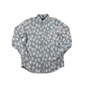 American Eagle Seriously Soft Men's L Palm Tree Print Button Down Shirt Blue